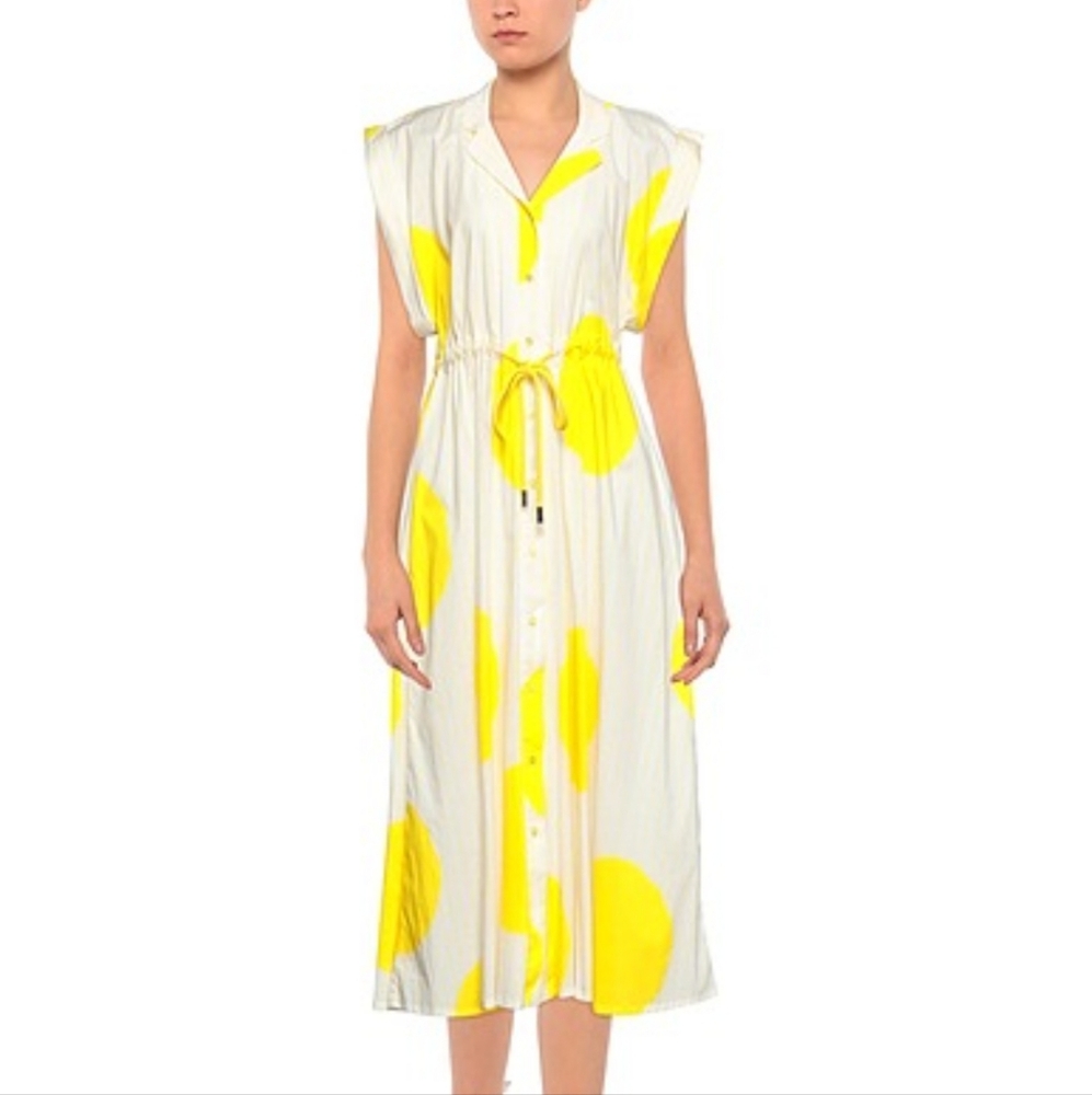 MANILA GRACE White Yellow Stripe With Polka Dot Woven Dress Size 6